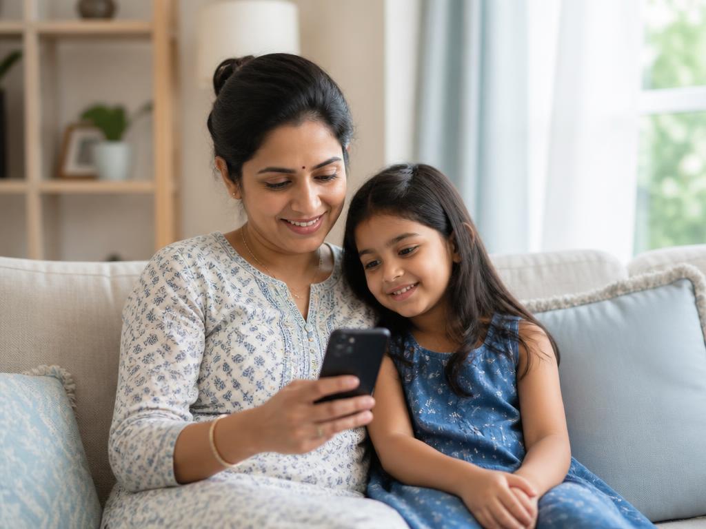 Mother and daughter using the OneAssist app at home